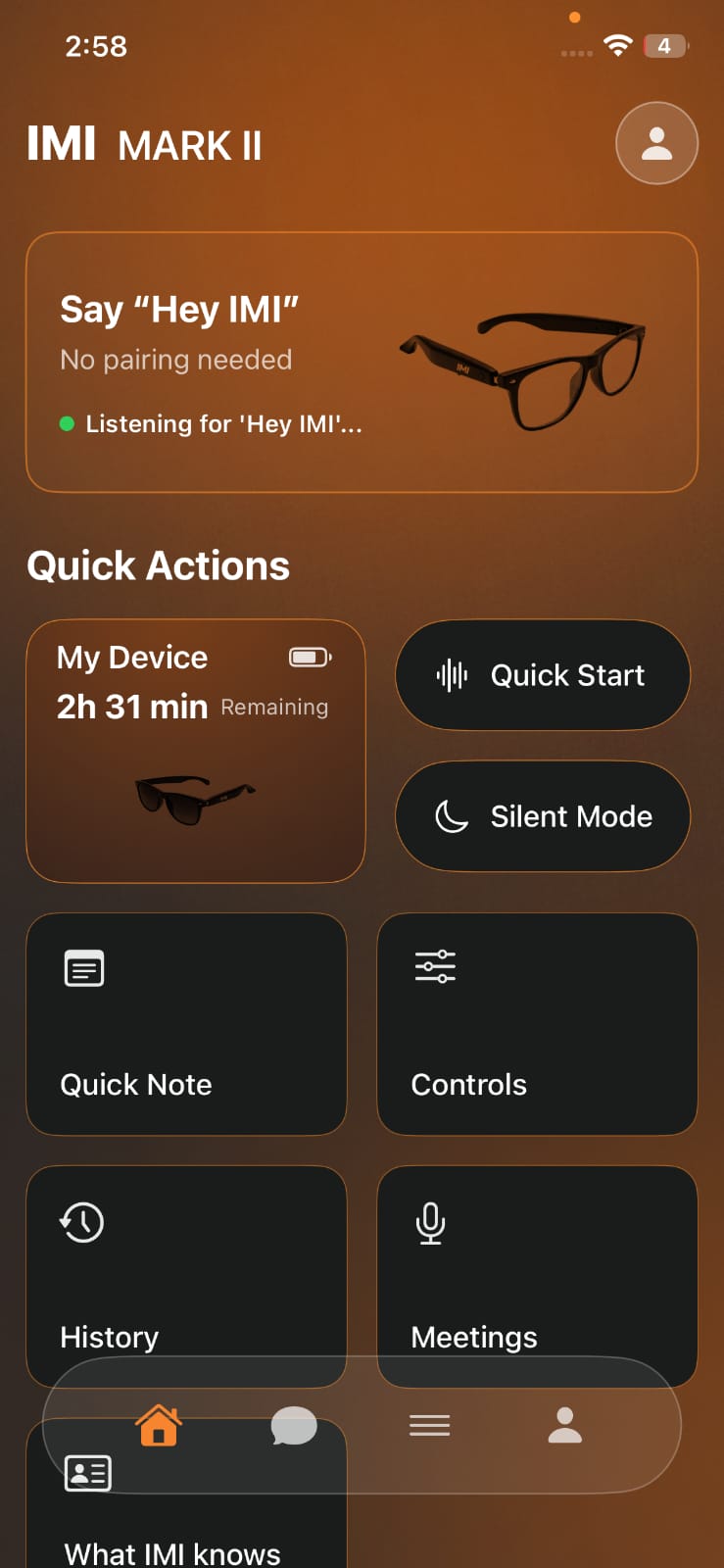 IMI companion app dashboard with voice, notes and meeting controls